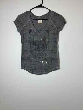 American Eagle Burnout V Neck Tee XS Gray Vintage Graphic Shirt